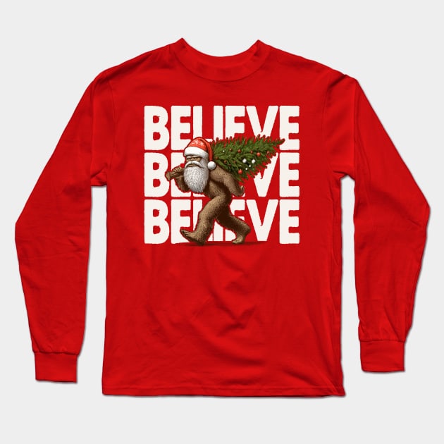 Believe in Bigfoot - Funny Christmas Long Sleeve T-Shirt by TwistedCharm